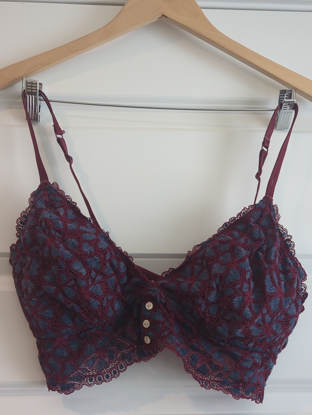 flirtitude Burgundy Lace Bralette with Blue Accents P2P 18 L16 (No Pads May Add)